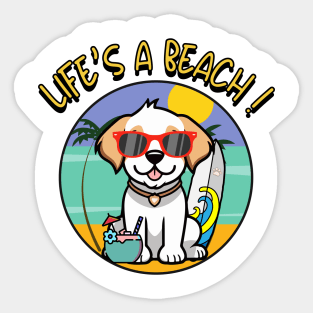 Funny happy dog is chilling on the beach Sticker